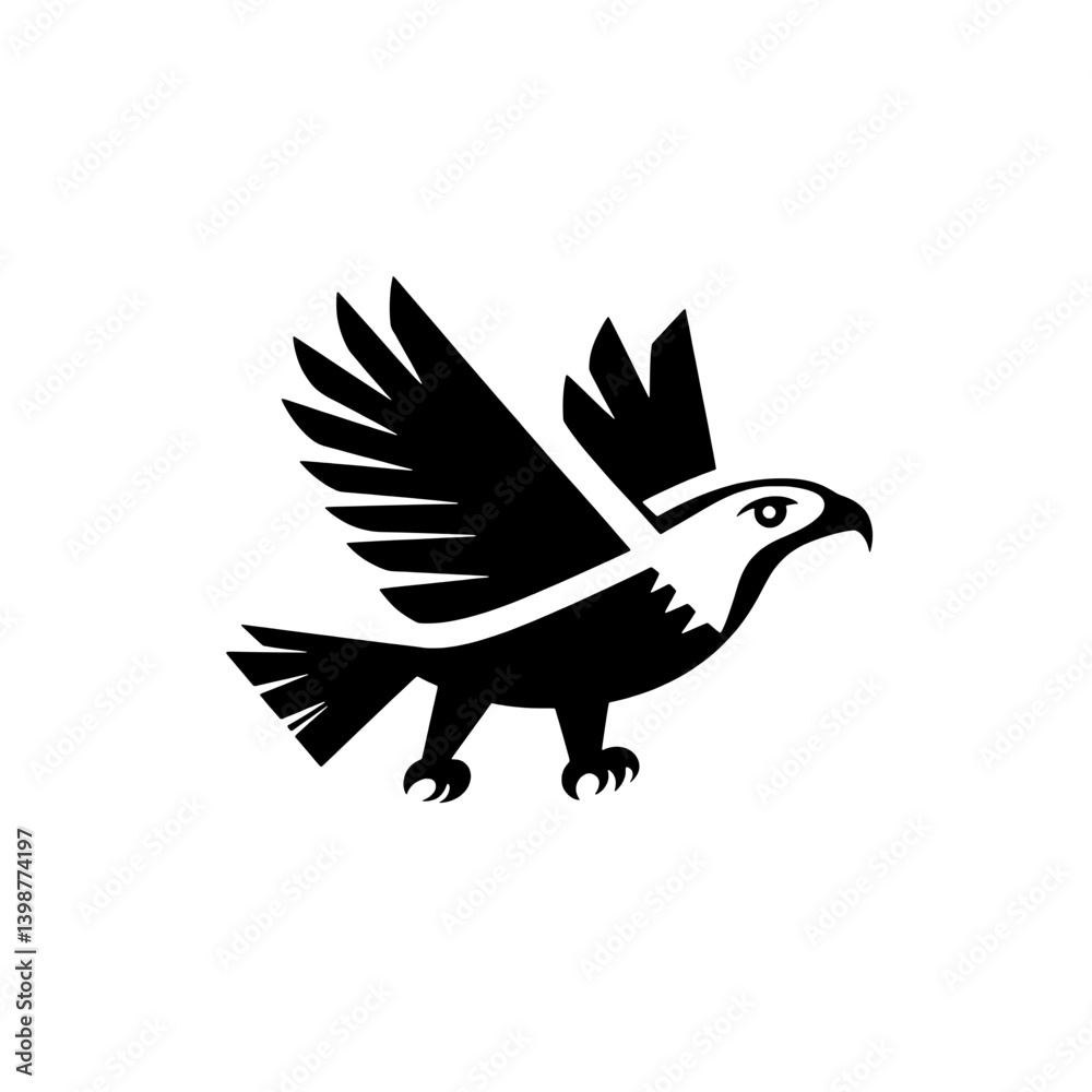 Fototapeta premium Elegant black and white minimalist vector logo featuring a soaring bird icon with detailed feather outlines