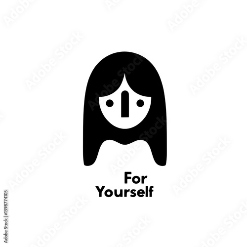 Minimalist vector logo featuring an abstract face design with text for personal empowerment and self-care