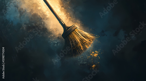 A brush sweeping dust off a detached screen. Void-Touched Shield. Illustration