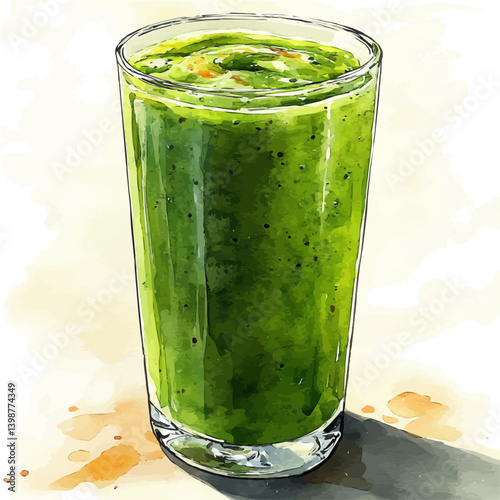 Smoothie Berry Green, watercolor illustration, isolated on a white background.

