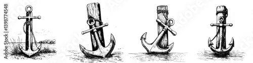 Illustration of different anchor designs showcasing maritime themes and craftsmanship