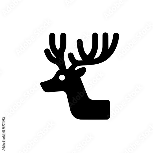 Minimalist black and white vector logo icon of a deer's head with prominent antlers
