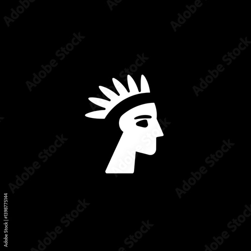 Iconic minimalistic logo featuring a stylized representation of a figure with a crown and profile design in black and white vectors