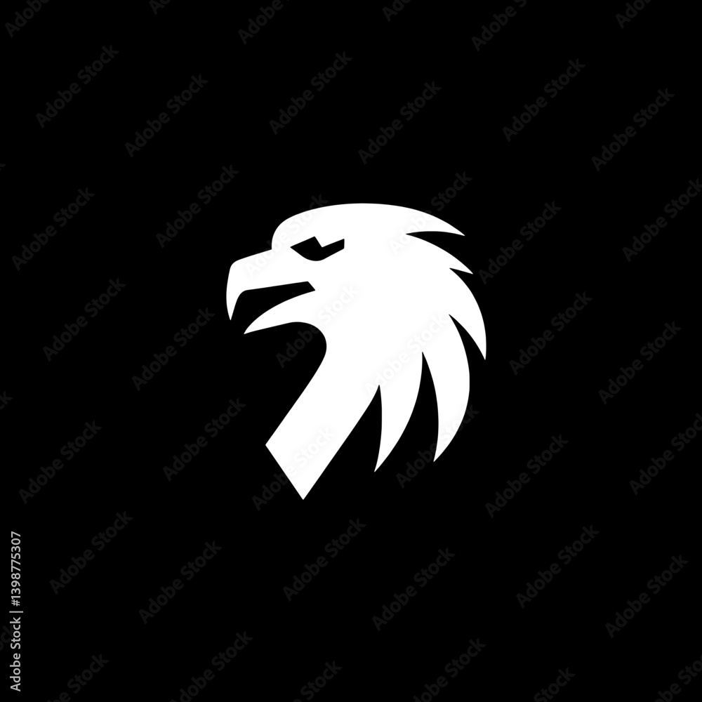 Obraz premium Minimalist black and white logo featuring a stylized eagle head in vector format with a sleek design suitable for branding