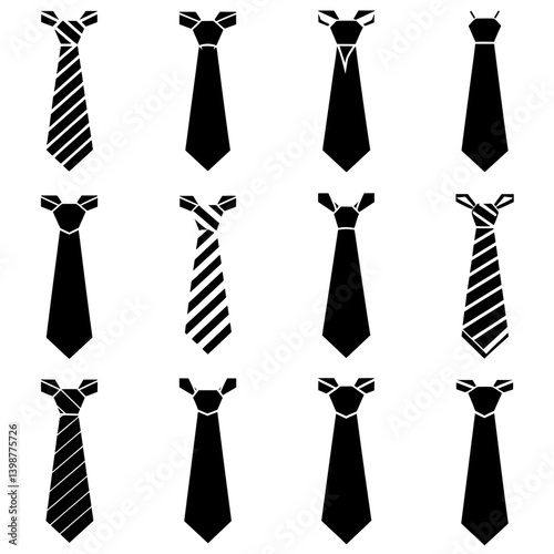 Tie Silhouette Vector Bundle Black and White Tie Clipart EPS Illustration