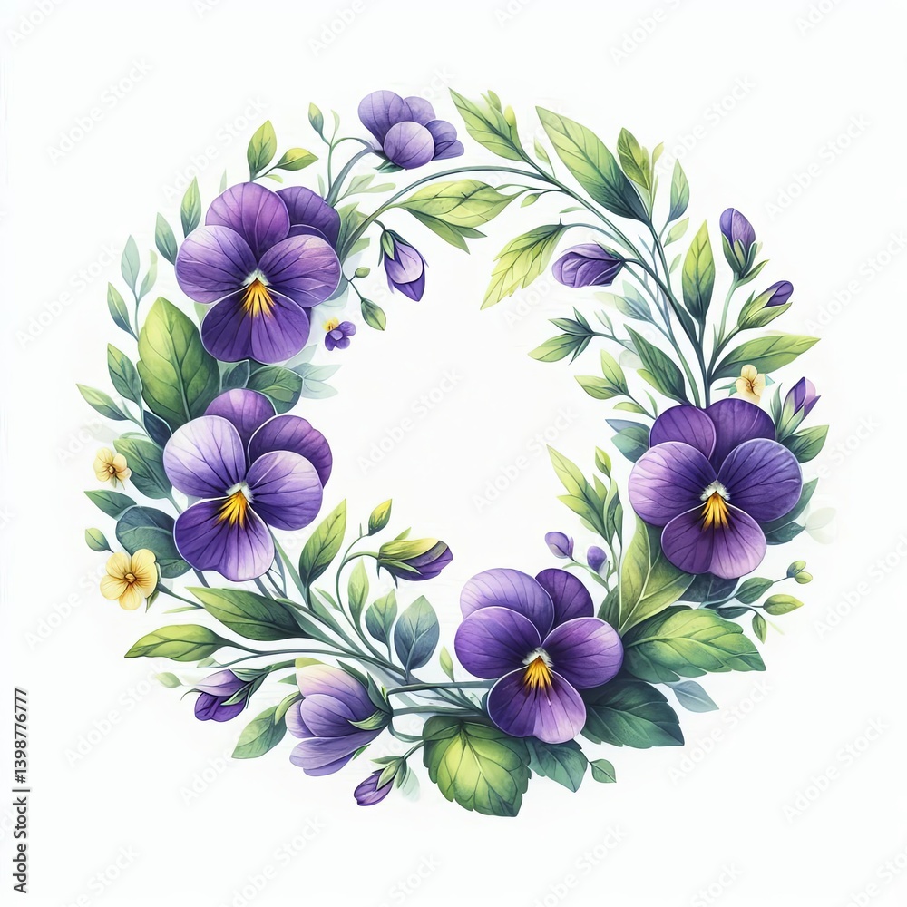 Obraz premium Ilustracion de corona de flores traslucida. Viola × wittrockiana
