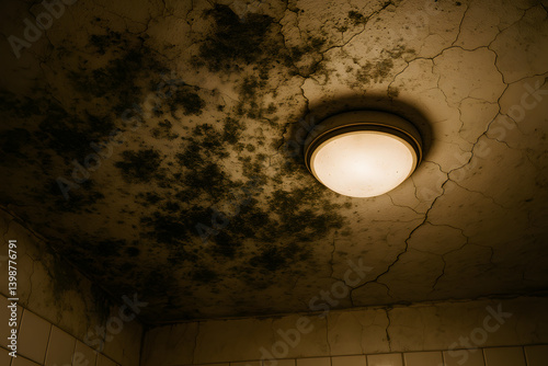 Moldy Ceiling with Cracks and Light