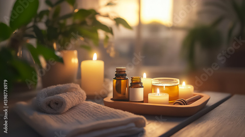 Relaxing evening with candles, essential oils, and a cozy atmosphere for self-care