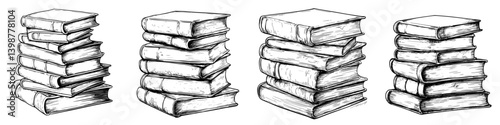 Stacks of old books showcasing various sizes and conditions against a simple background