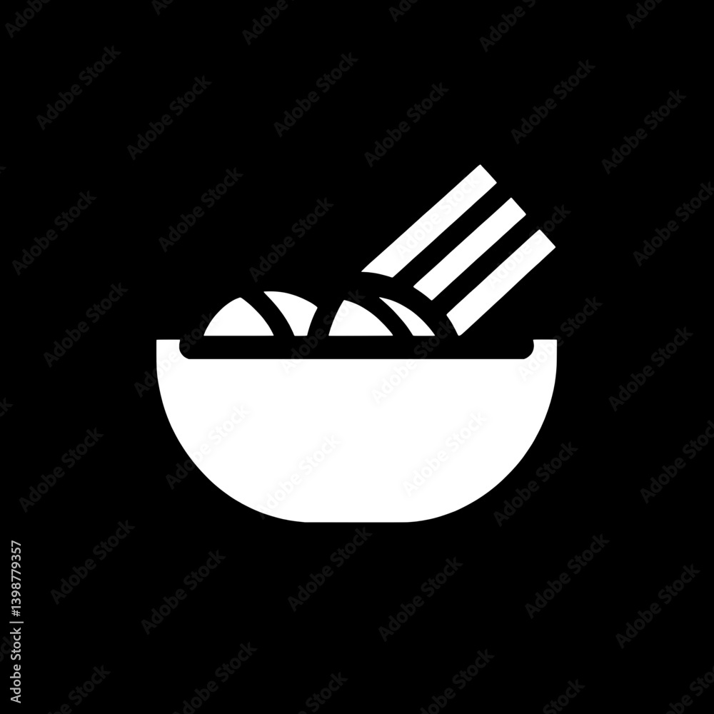 Minimalist logo featuring a bowl of noodles on a black background showcasing vector design aesthetics in monochrome style Minimalist logo featuring a bowl of noodles on a black background showcasing vector design aesthetics in monochrome style