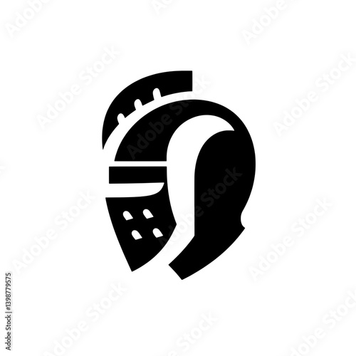 Minimalist black and white logo design featuring a stylized knight's helmet in vector format