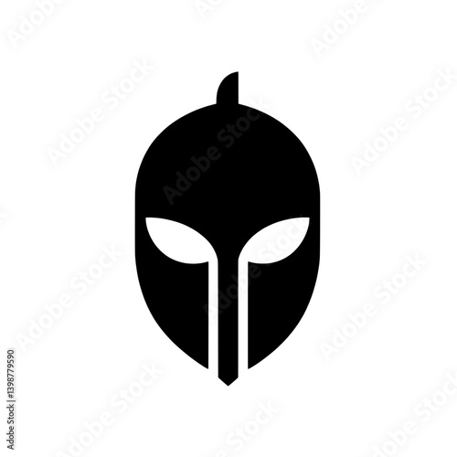 Minimalist black and white logo design featuring a stylized helmet icon in vector format
