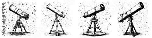 Different styles of telescopes showcasing celestial observations and nighttime explorations