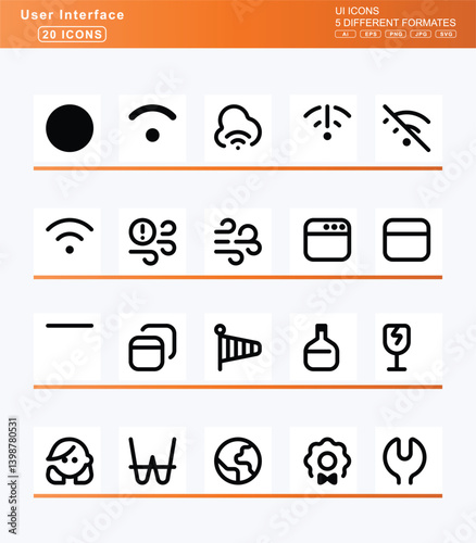 Set of 20 rounded user interface icons, folder, minus, icon, flat, vector, open, folders, times, tree, upload, xmark, followcollection