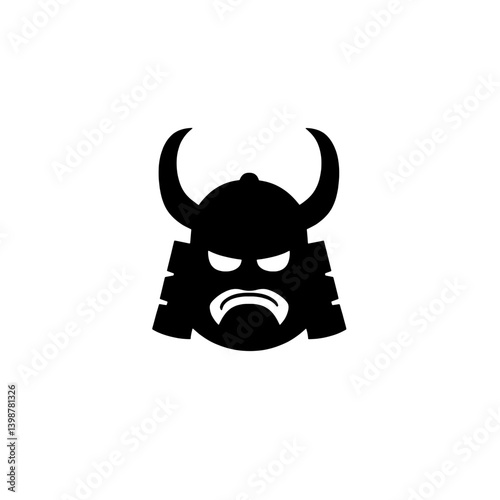 Minimalist vector icon representing a samurai helmet in black and white for branding or design applications