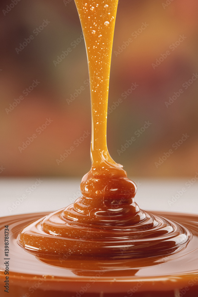 Pouring dulce de leche or caramel sauce.