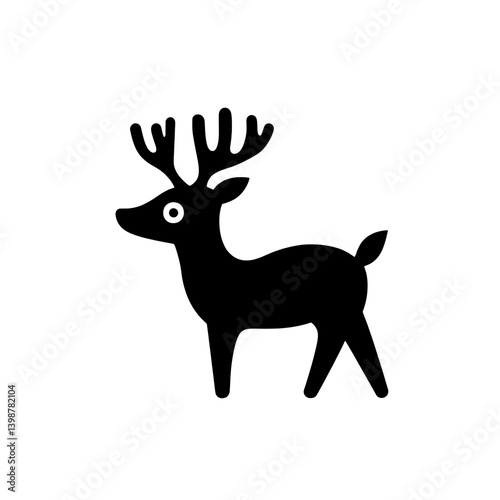 Minimalist black and white deer icon designed with vector graphics showcases simple elegance and modern aesthetics