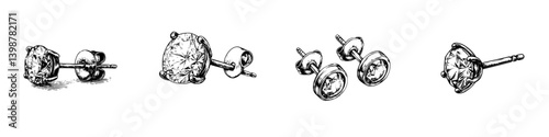 Elegant diamond stud earrings in various styles displayed on a white background