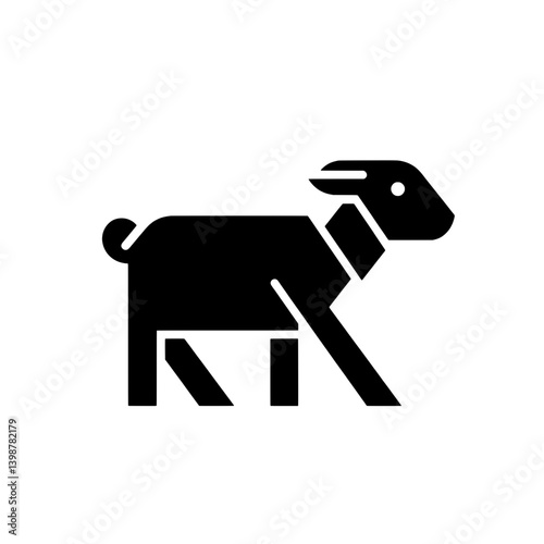 Elegant black and white minimalist vector icon of a walking goat in a modern design style