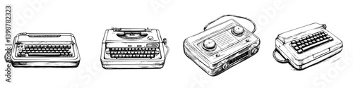 Vintage typewriters display from different eras showcasing the evolution of typing technology over time