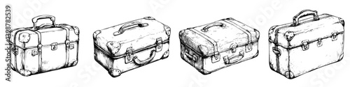 Vintage suitcase collection showcasing various styles and designs from different eras, perfect for travel enthusiasts and collectors