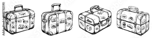 Vintage travel suitcases with stickers showcasing various destinations illustrating the joy of adventure and exploration