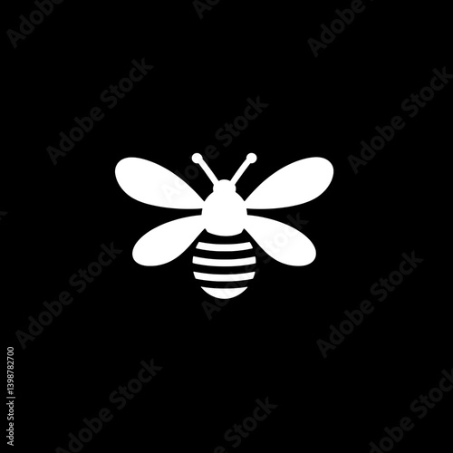 Minimalist vector logo of a bee design in white on a black background showcasing simplicity and elegance