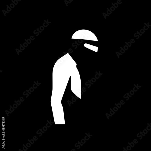 Stylized minimalistic logo representing a racing driver in black and white vector design
