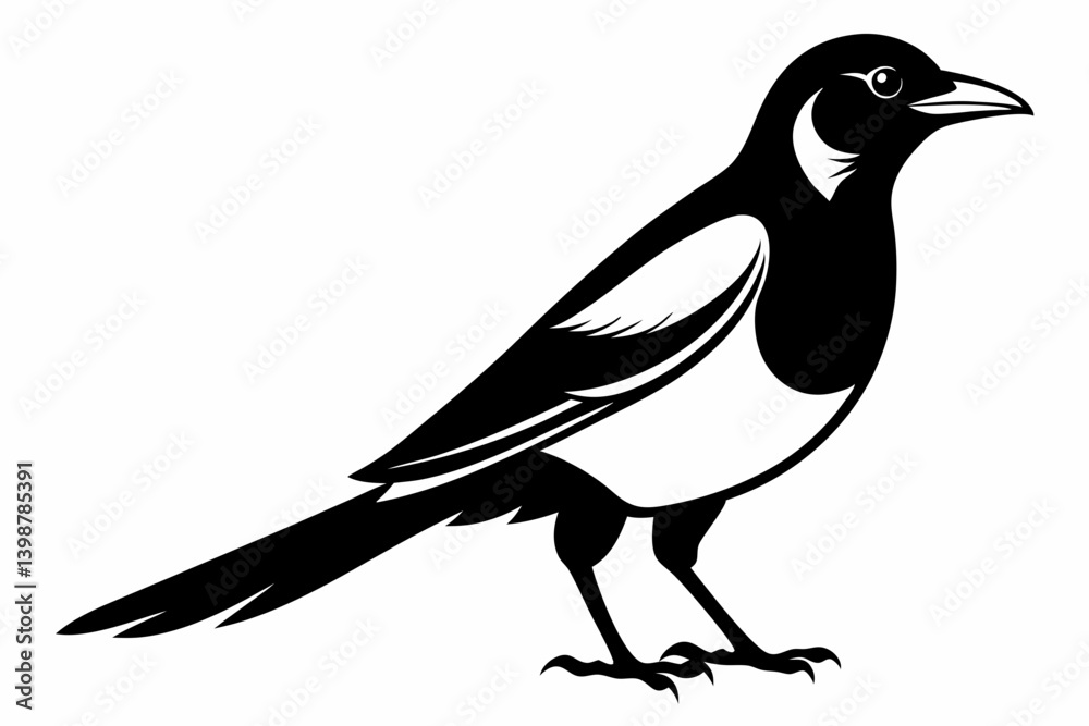 Naklejka premium magpie silhouette line art vector illustration with a white background