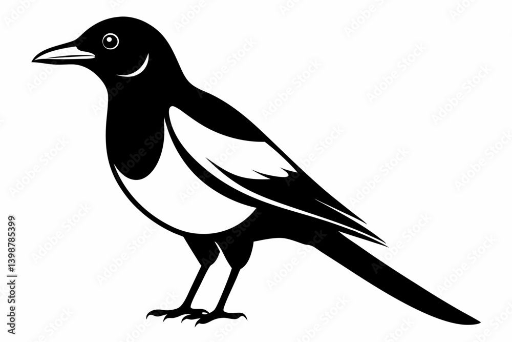 Naklejka premium magpie silhouette line art vector illustration with a white background