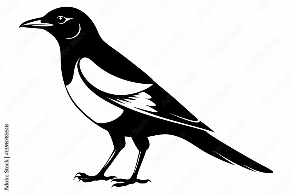 Fototapeta premium magpie silhouette line art vector illustration with a white background