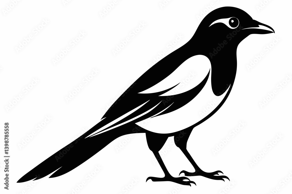 Obraz premium magpie silhouette line art vector illustration with a white background