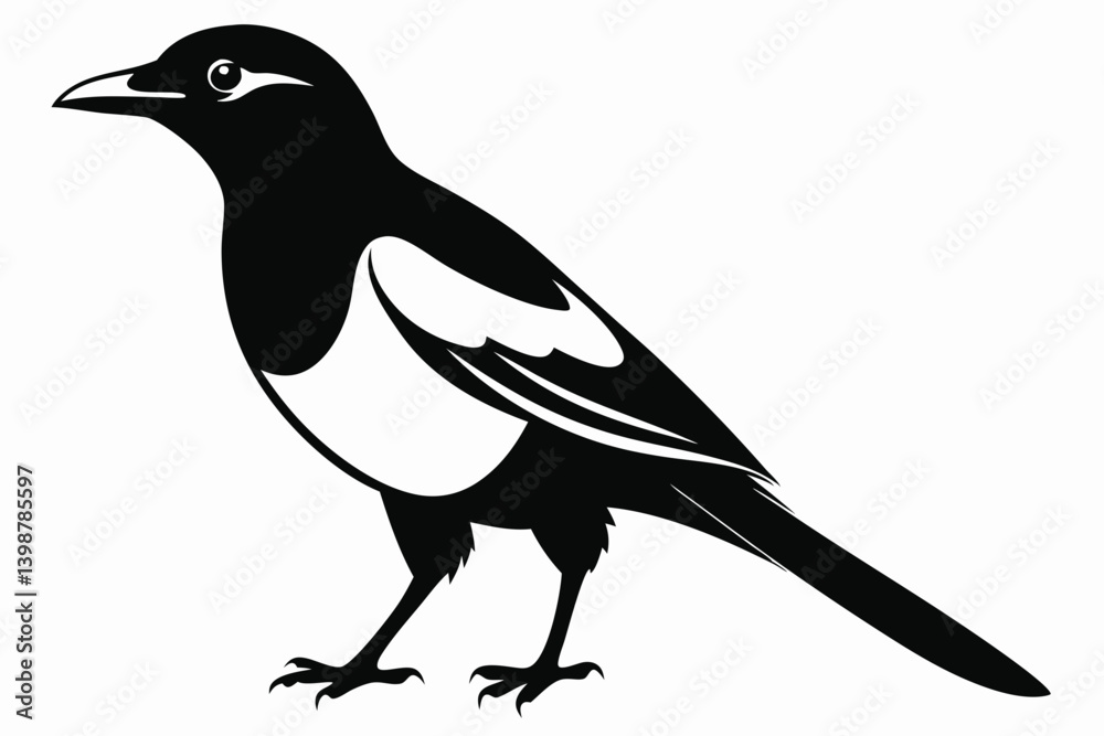 magpie silhouette line art vector illustration with a white background magpie silhouette line art vector illustration with a white background