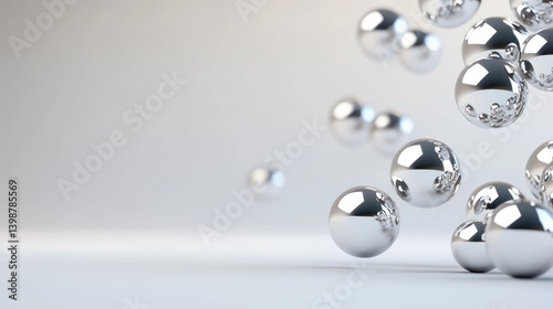 Metallic spheres floating abstract modern background silver