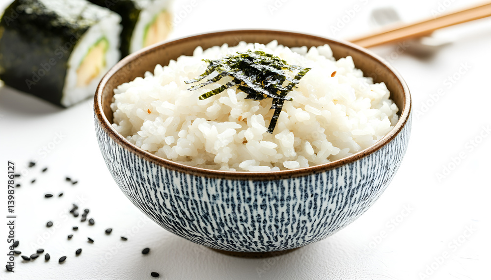Rice with filling in bowl isolated on white, top view Rice with filling in bowl isolated on white, top view