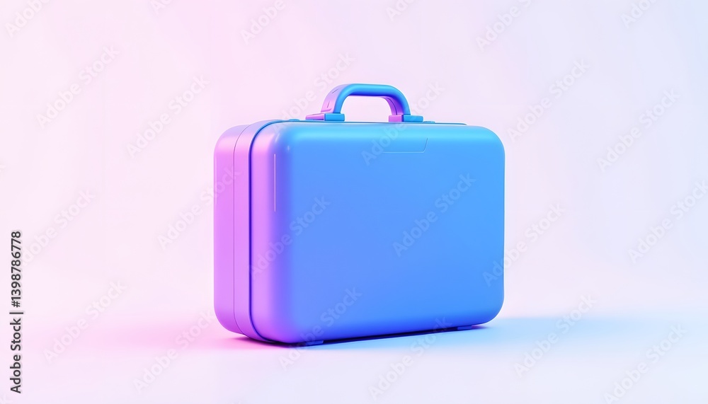 Glossy 3D Icon of Stylish Gradient Suitcase on Pastel Background Glossy 3D Icon of Stylish Gradient Suitcase on Pastel Background