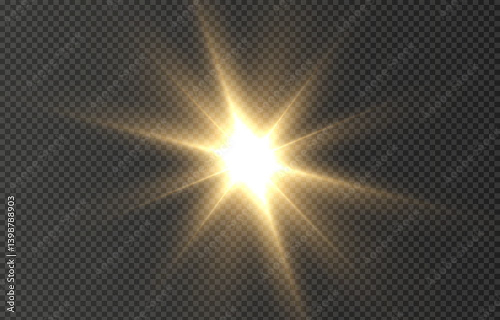 Vector light on isolated transparent background. Sun, rays of light png. Magic glow, golden light png. Vector light on isolated transparent background. Sun, rays of light png. Magic glow, golden light png.