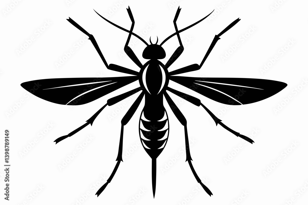 mosquito silhouette line art vector illustration with a white background