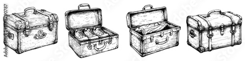 Vintage travel bags display various sizes and designs for packing essentials on journeys