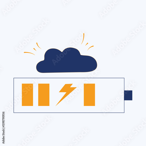 Cloud icon with battery symbol, depicting sustainability and power management in the cloud. This design can be used as a decorative illustration with a cloud computing theme.
