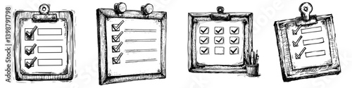 Checklists and notes displayed on clipboards for organized task management in an office setting