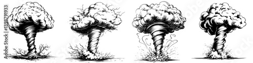 Exploring the artistic depiction of mushroom clouds from nuclear explosions in a striking monochrome style