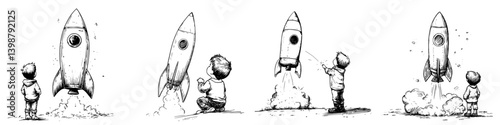 Children engage in imaginative play with rocket launch in creative setting
