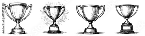 Different styles of trophies representing achievement and success in various competitions and events