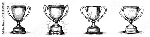 Various trophy designs showcasing achievements in competitive events or sports