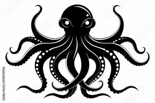octopus silhouette line art vector illustration with a white background