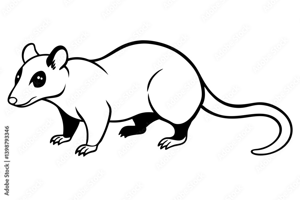 Fototapeta premium opossum silhouette line art vector illustration with a white background