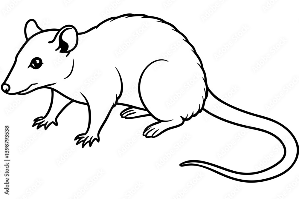 Obraz premium opossum silhouette line art vector illustration with a white background
