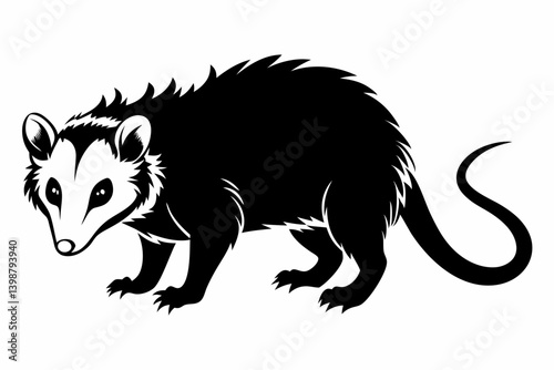 opossum silhouette line art vector illustration with a white background