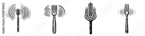 Different designs of forks showcasing various artistic interpretations in black and white